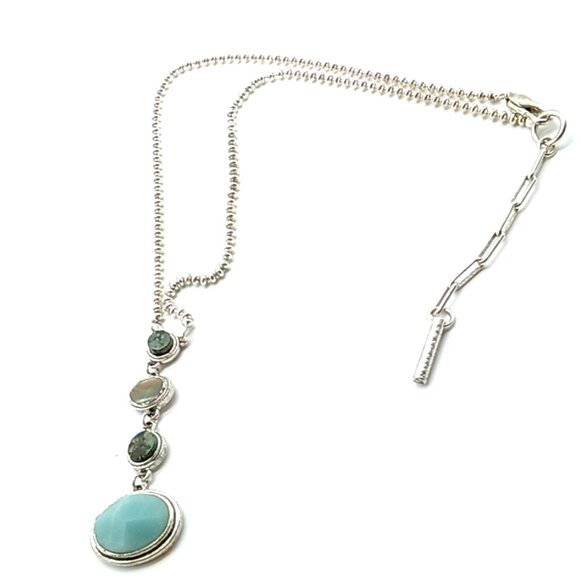 VTG Kenneth Cole Reaction Multi-Stone Y Necklace Silver-tone Beaded Style Chain - Picture 13 of 14